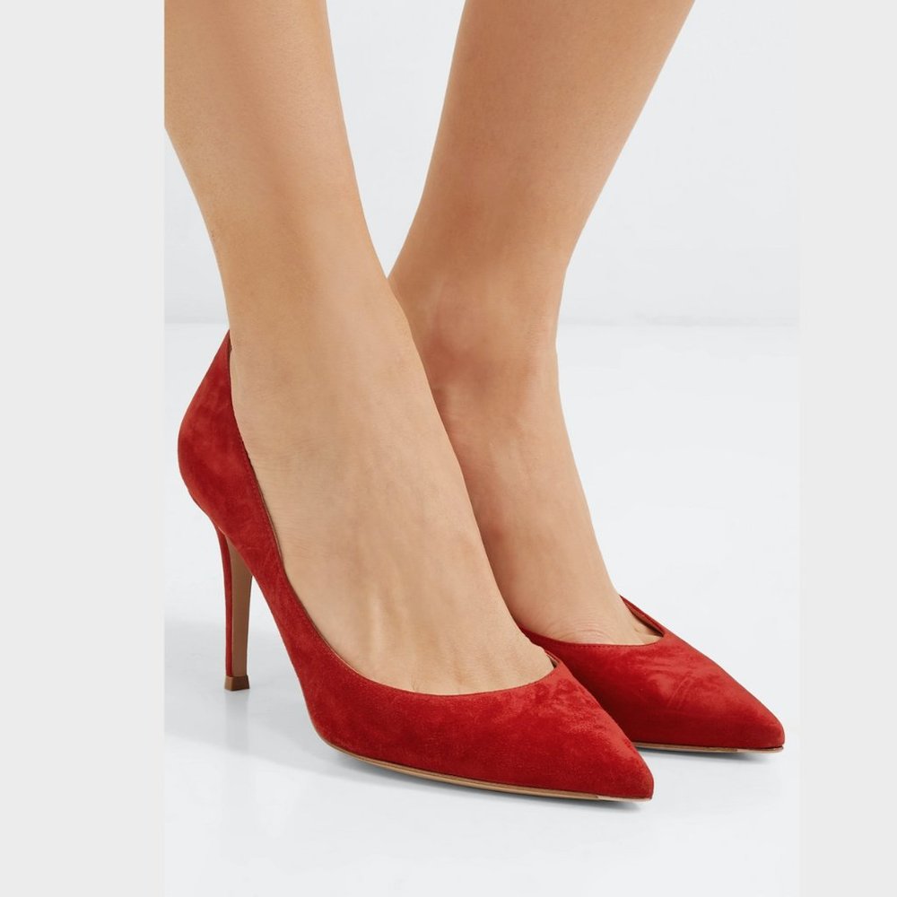 GIANVITO ROSSI 85 Red Suede Pumps